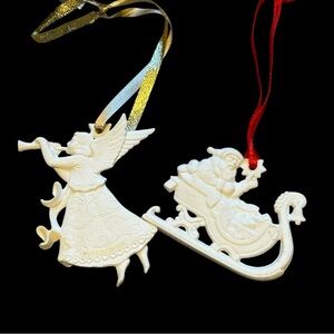 Hutschenreuther Porcelain Christmas Ornaments Angel & Santa in Sleigh